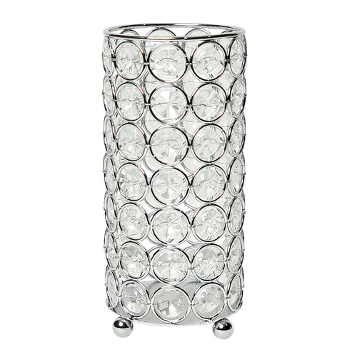 Crystal Chrome Base Cylindrical Candle Holder - 6.75" - Clear