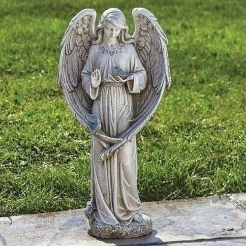 20" Angel with Two Birds Outdoor Garden Statue