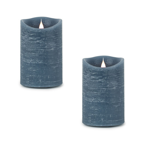 Set of 2 Blue LED Lighted Flameless Candles with Remote 5"