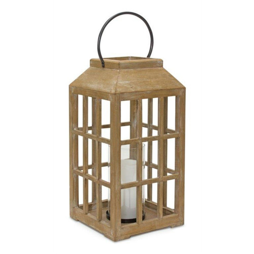 Wooden Pillar Candle Lantern with Handle - 22.5" - Brown