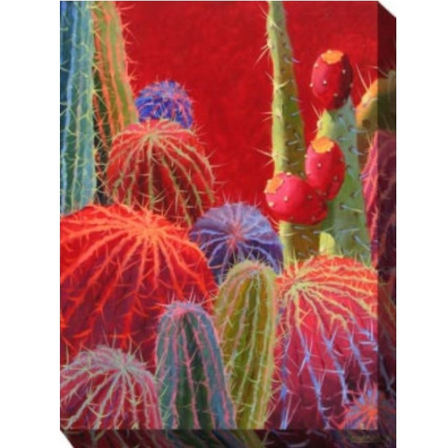 Red and Green Barrel Cactus Outdoor Canvas Rectangular Wall Art Decor 40" x 30"