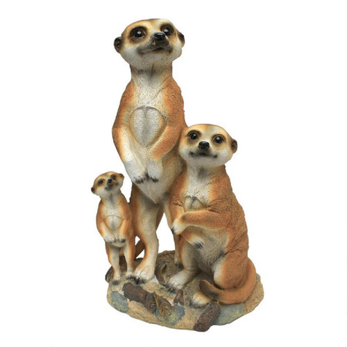 15" Family Trio Of Meerkats Outdoor Garden Sculpture - Delightful and Playful Yard Decor