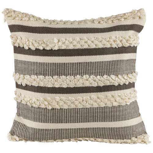 20" Gray and Cream Handloom Woven Outdoor Throw Pillow