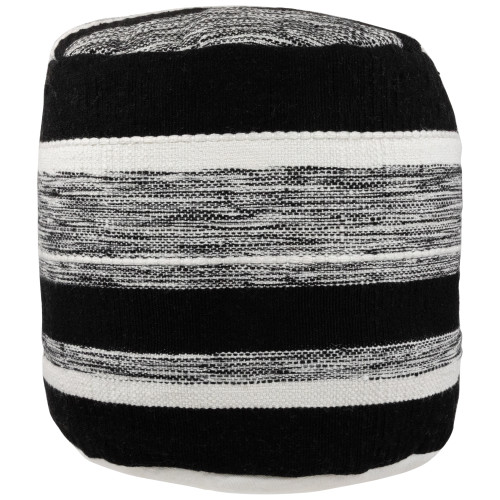 18" Black and White Striped Outdoor Woven Pouf Ottoman