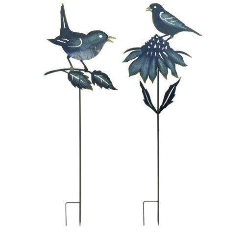 Set of 2 Blue and Gold Bird Garden Stakes 50.25"