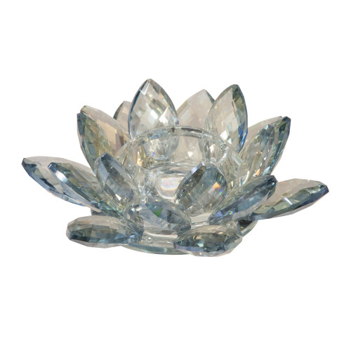 6" Blue Crystal Lotus Votive Candle Holder