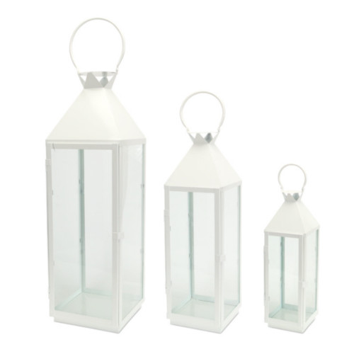 Pack of 3 Milky White Metal and Glass Lanterns 34" - Elegant Décor for Any Room