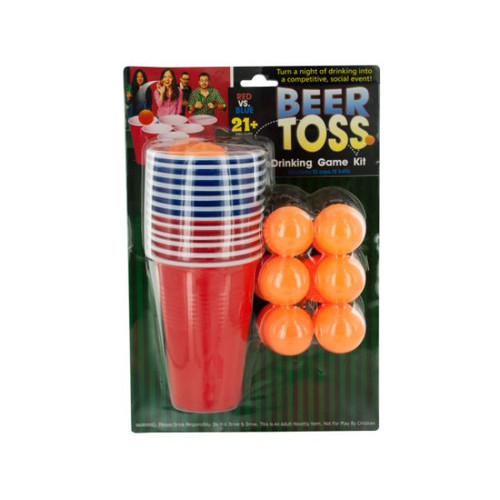 Pack of 8 Red and Blue 30-Piece Beer Toss Drinking Game Kit