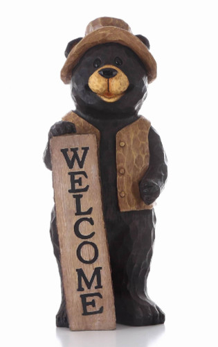 Standing Bear with Welcome Sign Outdoor Garden Statue - 30"