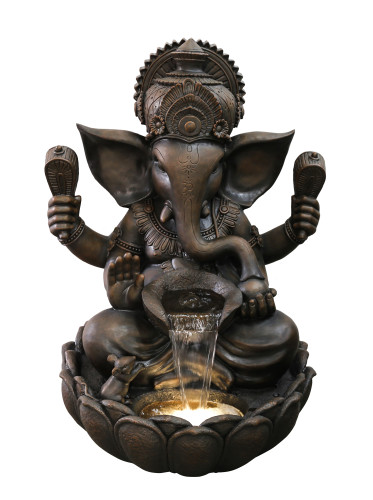 35.25" Matte Bronze Ganesha Sculptural Fountain with White LEDs