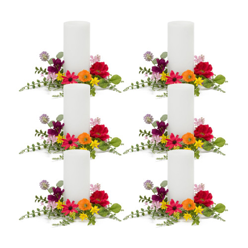 Set of 6 Mixed Floral Artificial Candle Rings 11.5"