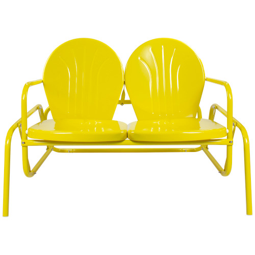 2-Person Outdoor Retro Metal Tulip Double Glider Patio Chair, Yellow - Nostalgic Charm for Outdoor Delight