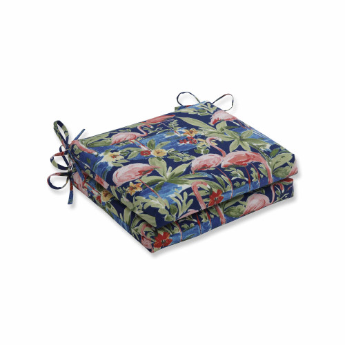 Set of 2 Flamingo Lagoon Blue Squared Corners Seat Cushions 18.5"
