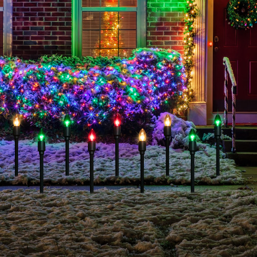 Set of 15 Lighted Red, Clear and Green C9 Christmas Pathway Marker Decor