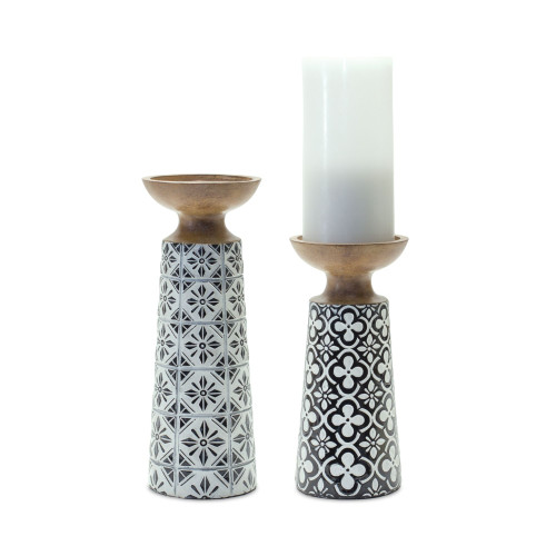 Set of 2 Ornate Pattern Candle Holders 10"