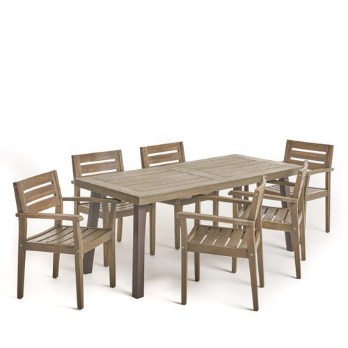 7-Piece Gray Contemporary Handcrafted Outdoor Furniture Patio Dining Set