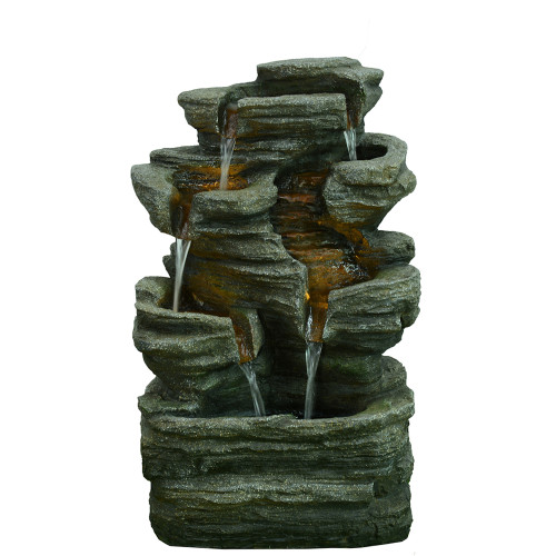 24.25" Fossil Gray Multi-level Rock Fountain with 4-Watt LEDs