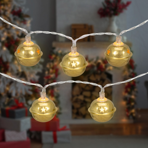 10-Count LED Gold Christmas Bells Fairy Lights, 5.5ft, Copper Wire