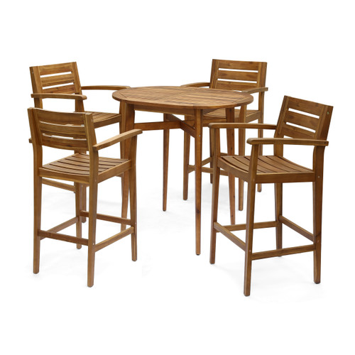 5pc Brown Contemporary Slatted Outdoor Patio Bar Set 45.5"