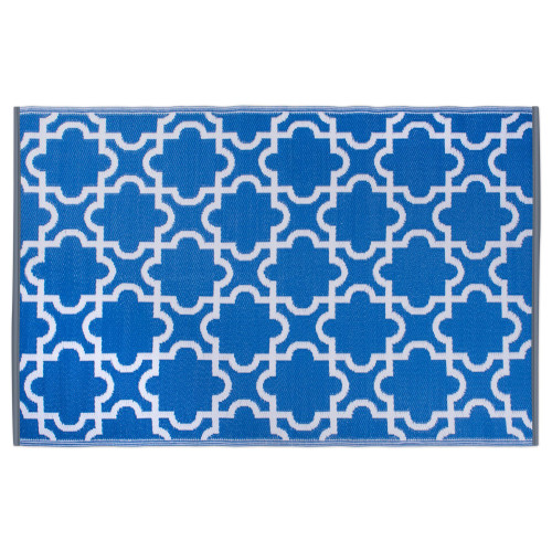 48" x 72" Blue and White Lattice Pattern Outdoor Patio Rectangular Area Throw Rug