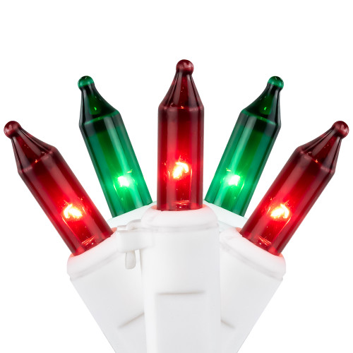 100-Count Red and Green Mini Christmas Lights - 28.75' White Wire