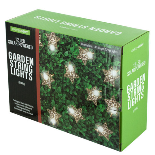 12 Silver Star LED Solar Christmas String Lights - 14 ft Clear Wire