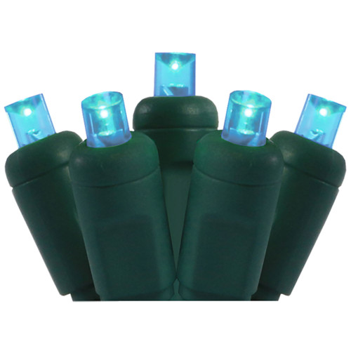 50 Aquamarine Blue LED Wide Angle Christmas String Lights - 25.17 ft Green Wire