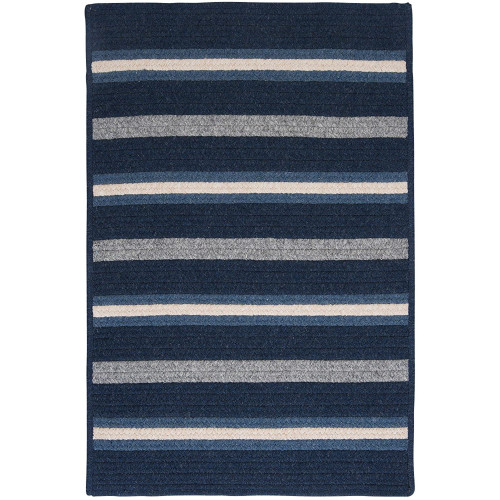 1.1' x 1.4' Navy Blue and White Contemporary Striped Area Throw Rug Sample