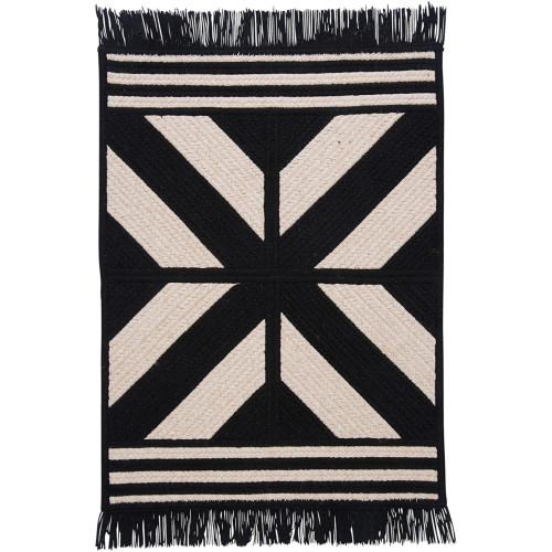 1.1' x 1.4' Black and Ivory Contemporary Area Throw Rug Sample