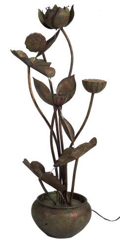 48" Rustic Bronze Indoor Cascading Flower & Leaf Water Fountain - Tranquil Charm for Your Home Décor
