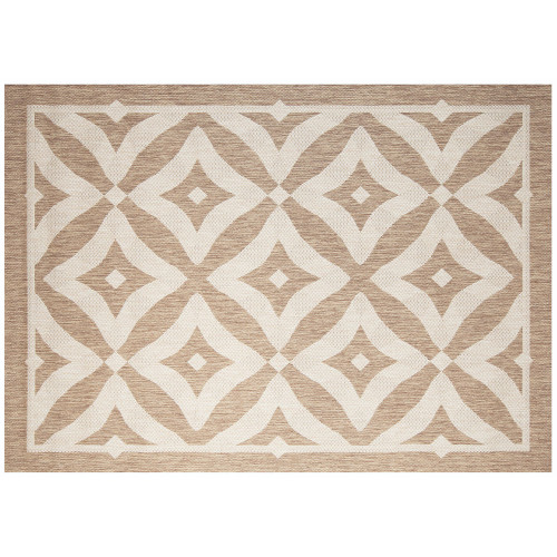 7.75' x 10' Beige and Ivory Geometric Outdoor Area Throw Rug