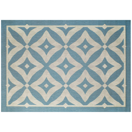 7.75' x 10' Blue and Ivory Geometric Outdoor Area Throw Rug