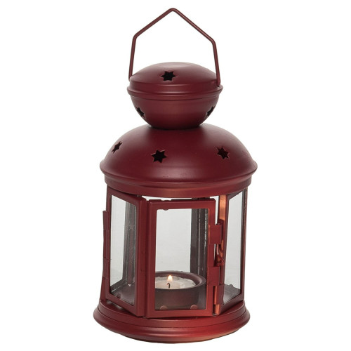 7.5" Red Rustic Christmas Tealight Lantern