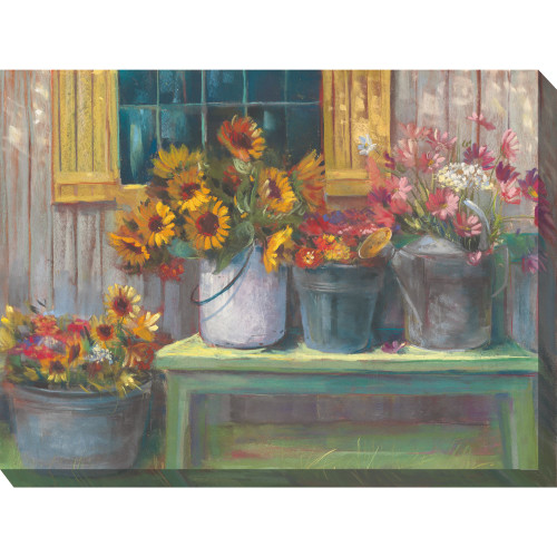 Pink and Yellow Buckets of Bliss Outdoor Canvas Rectangular Wall Art Decor 40" x 30"