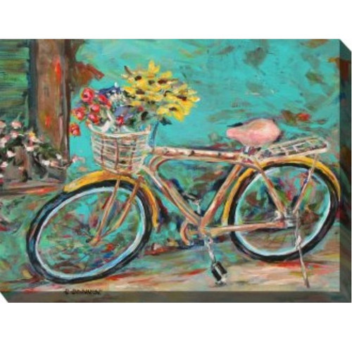 Blue and Brown Teal Bicycle Outdoor Canvas Rectangular Wall Art Decor 30" x 40"