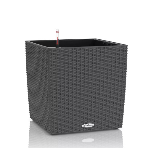 16" Gray Cube Outdoor Planter with Water Reservoir