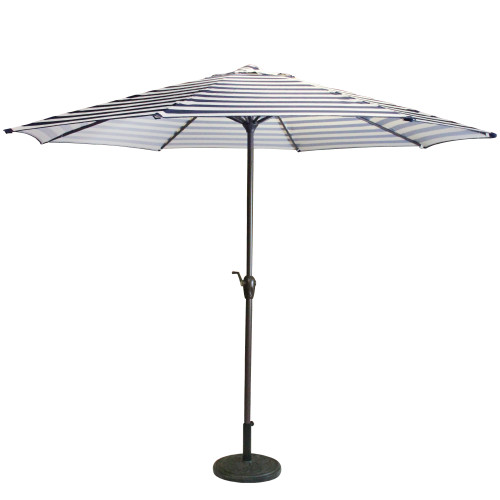 8' Outdoor Patio Market Umbrella with Hand Crank and Tilt, Blue and White Stripe