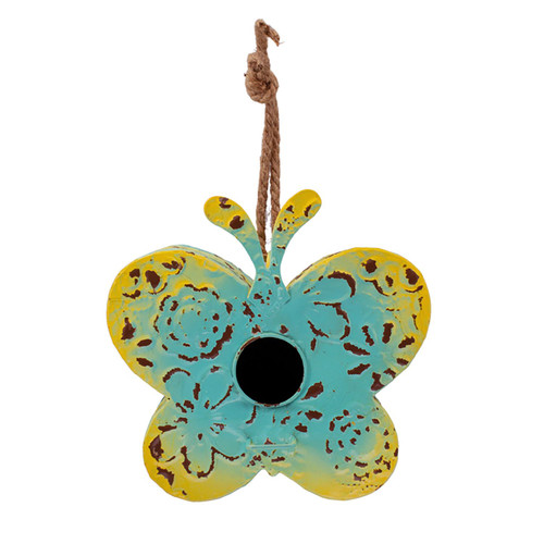 9.25" Blue and Yellow Butterfly Hanging Birdhouse