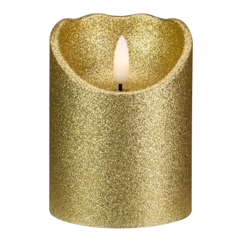 4" LED Gold Glitter Flameless Christmas Decor Candle