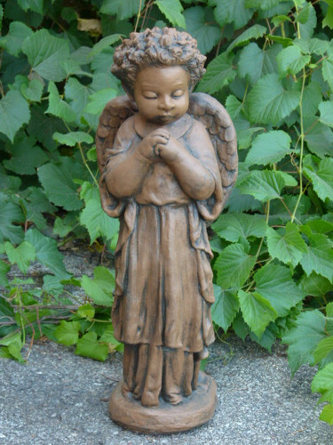 25" Decorative Standing on Saddle Stone Girl Angel Statue - River Rock