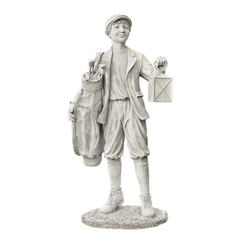 44.5" White and Gray Life-sized Sculptured Hole Golf Caddy Outdoor Garden Statue