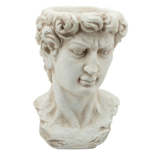 19.5" Antique White Greek God Head Decorative Planter