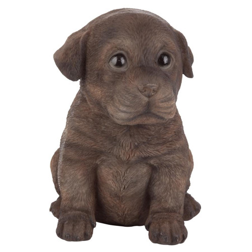 6" Sitting Chocolate Lab Puppy Dog Hand-Painted Outdoor Garden Statue