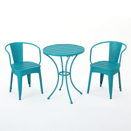 3-Piece Matte Teal Blue Contemporary Outdoor Furniture Patio Bistro Set