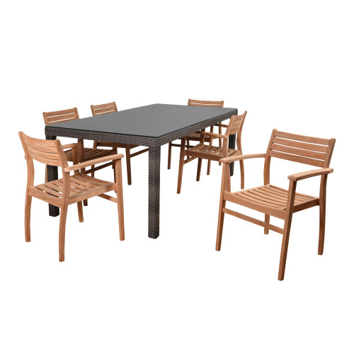 7-Piece Gray and Brown Lina Rectangular Patio Dining Set 79"