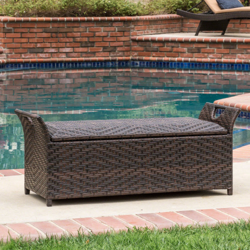 42.5" Brown Contemporary Rectangular Outdoor Furniture Patio Storage Bench