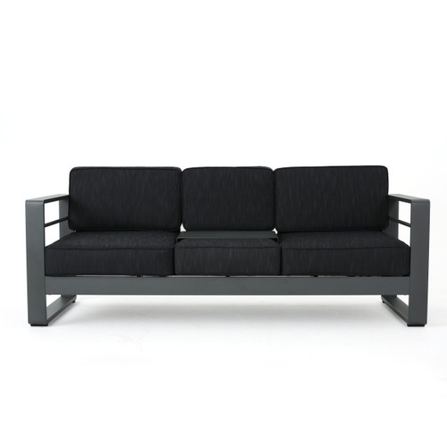 76.25" Charcoal Gray Outdoor Patio Sofa Couch with Cushions