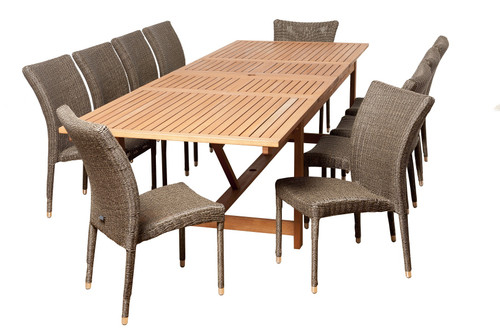 11-Piece Brown Weston Eucalyptus Wicker Extendable Rectangular Patio Dining Set 79"
