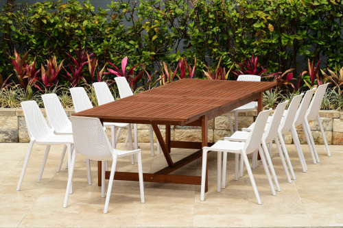 13 Piece White and Wood Brown Elegant Outdoor Patio Dining Set 7'
