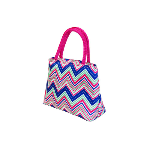 13.5" Pink and Blue Insulated Chevron Patterned Lunch Tote Bag